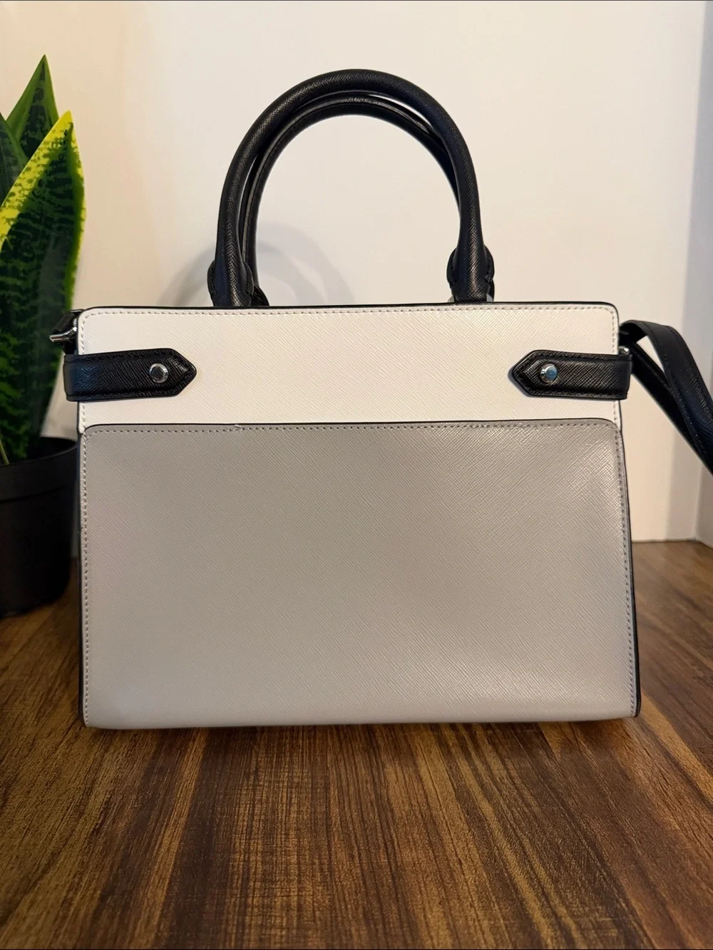 kate spade Two-Tone Gray, White & Black Structured Satchel with Wallet